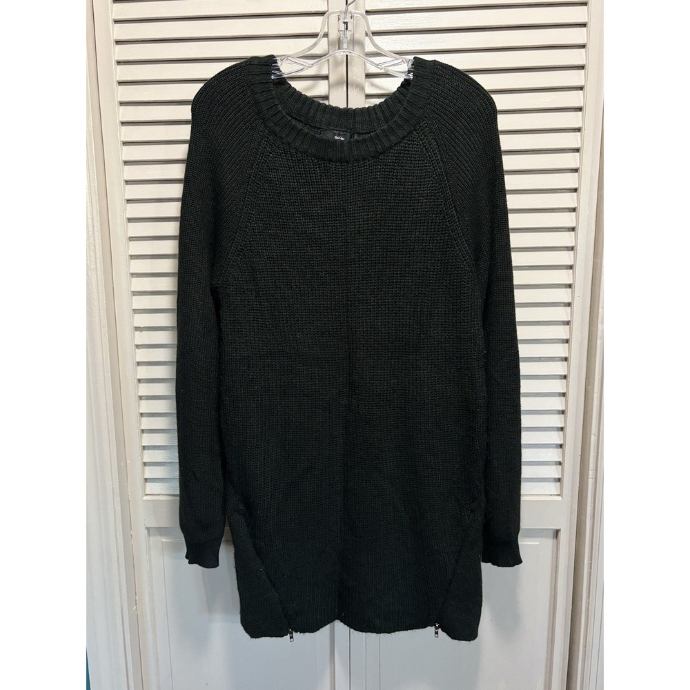 Mossimo Sweater Mini Knit Dress Zipper Detail Size Large Round Neck Black